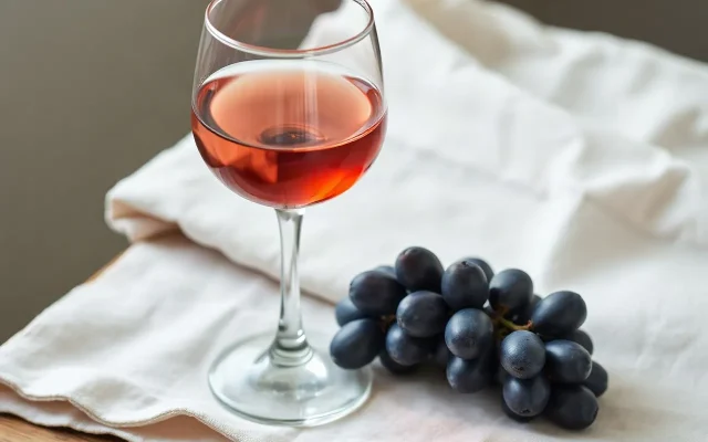 Calice di Pinot Nero accanto a un grappolo di uva scura